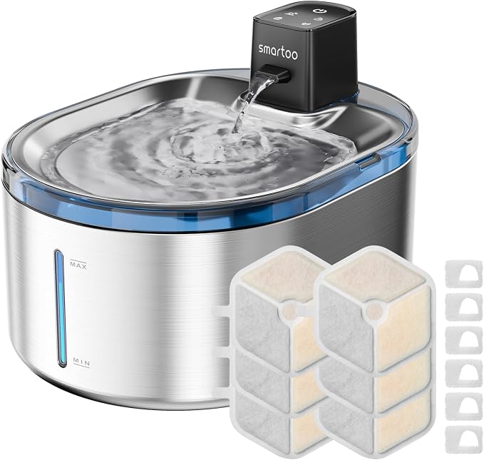 Wireless Cat Water Fountain Stainless Steel,152oz/4.5L Cat Fountain,6Filter | Battery Operated, Motion Sensor, Cordless Pet Water Fountain for Dogs & Cats,Ultra Quiet Pump,Water Fountains for Cats Indoor