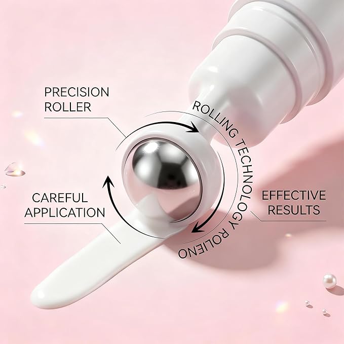 Roll-On Eye Cream with 360° Cooling Roller, Depuffing Gel with Collagen, Hydrating Under Eye Cream Reduce Puffiness, Dark Circle, Fine Lines & Bags, Moisturizing Treatment Serum, 0.5 Oz