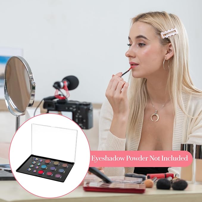 3 Pack Magnetic Makeup Palette with Clear Top, Empty Eyeshadow Pan Dispensing Storage Box with 30Pcs Adhesive Metal Stickers for DIY Cosmetics Lipstick Blush Powder-9.25”X6.57”Palette