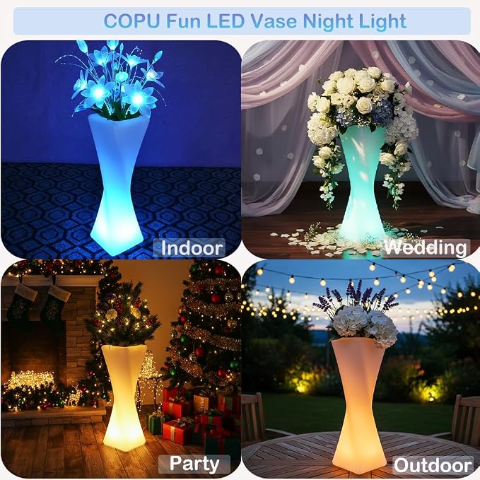 20 inch LED Vase Night Light with Remote, 16 Colors Rechargeable Vase | Dimmable RGB LED Lighted Vase, IP65 Waterproof Flower Pot Light, 4 Modes Mood Lamp for Living Room Balcony Yard Wedding Decor