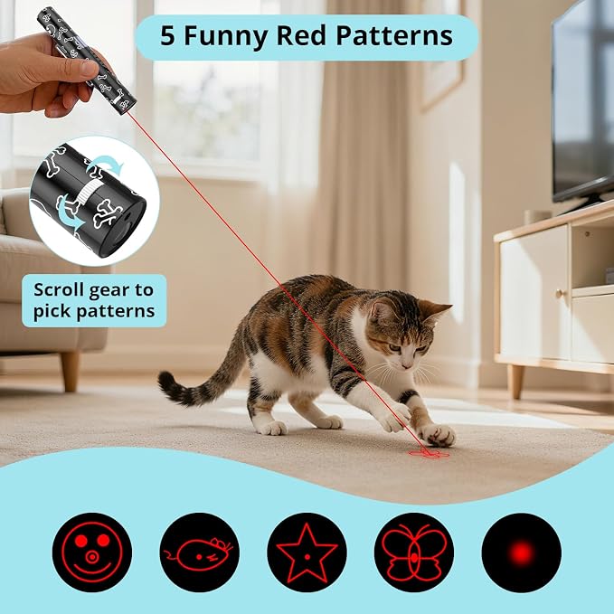 Waputne Cat Toy, 2 Pieces, Battery Level Display,Rechargeable, 7 Patterns | Interactive Chase Toy; Training & Exercise Fun; Battery Level Display Screen; Kitten Toy for Indoor Cats & Dogs