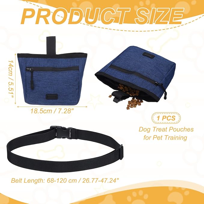 Dog Treat Pouch, Pet Puppies Pouch for Dog Training Behavior Small Fanny Zipper Holder with Belt Portable Reusable (1Pcs, Navy Blue), for Outdoor/Walking/Pets Feed Snack Reward