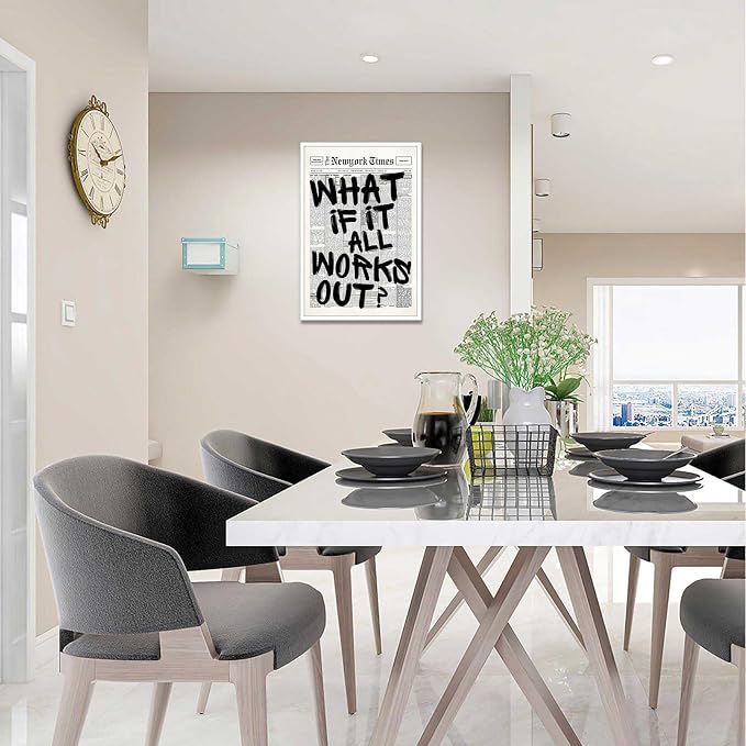 Drimiler Retro Black And White Newspaper Poster What If It All Works Out Canvas Wall Art Positive Affirming Quote Minimalist Prints Painting For Home Bedroom Dorm Wall Decor 8x12in Unframed