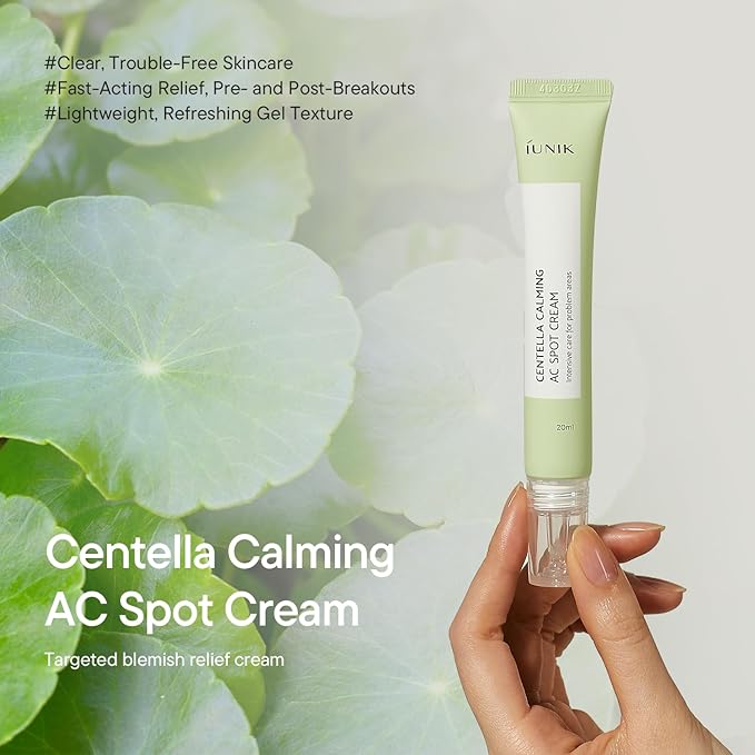 IUNIK 81% Concentrated Centella Calming Gel Acne Spot Cream w/AHA BHA PHA Salicylic Acid Niacinamide Tea Tree Oil-Free Blemish Pimple Lightweight for Adults & Teens .67 Oz Sensitive Acne-prone skin