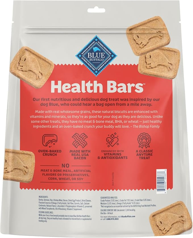 Blue Buffalo Health Bars Bacon Egg & Cheese Mini Dog Biscuits, 32 oz | Smaller Bite, Same Crunch, Oven-Baked, No Chicken By-Product, Corn, Wheat, or Soy