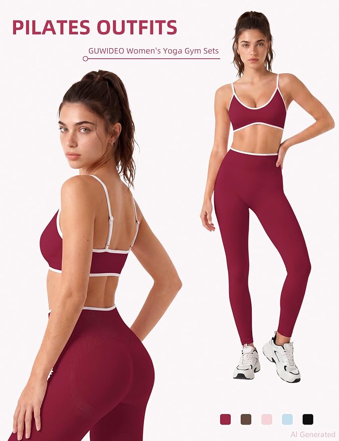 Workout Sets for Women 2 Piece Seamless Color Block Sports Bra Padded Scrunch Butt Lifting Leggings Matching Outfit