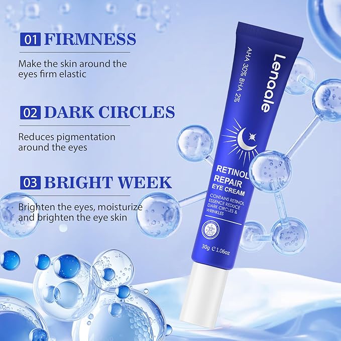 Retinol Eye Cream, Hydrating Under Eye Care Daily Wrinkle Cream, Infused with AHA30% to Smooth and Hydrate Skin, Eye Crea for Dark Circles Treatments, Reduce Under Eye Bags, Smooth Wrinkles, 3Pack