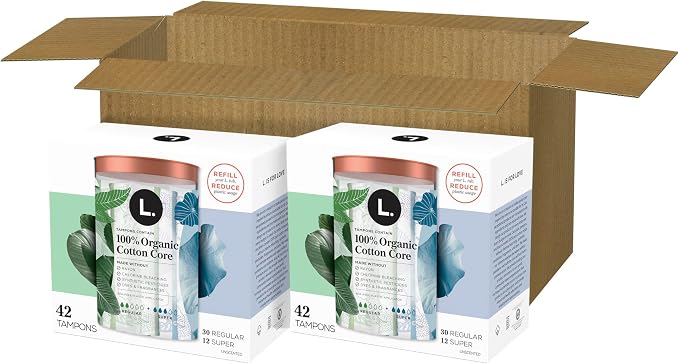 L. Cotton Tampons Regular/Super Absorbency Multipack, Contains an Organic Cotton Core, Made Without Synthetic Pesticides, or Fragrances, 84 Count (2 Packs of 42)