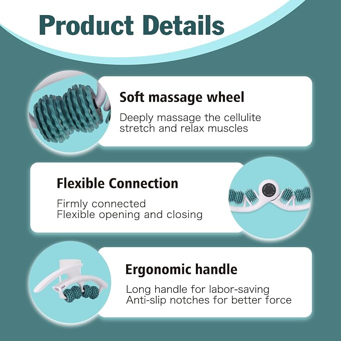 Cellulite Massage Tool Lymphatic Drainage Massager for Thighs & Legs & Buttocks, Anti Cellulite Roller with Detachable Handles Fascia Massage Tool for Contoured & Smoother Skin, White-Green