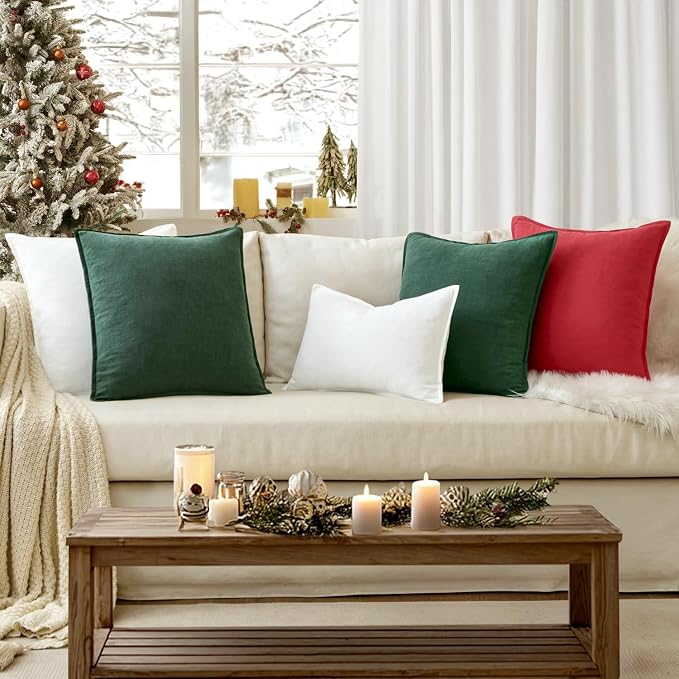 EMEMA Euro Sham Decorative Linen Throw Pillow Covers 22x22 Inch Red | Boho Farmhouse Neutral Couch Throw Pillows for Bed Pack of 2 Accent Pillowcase Modern Sofa Cushion Livingroom Home Decor