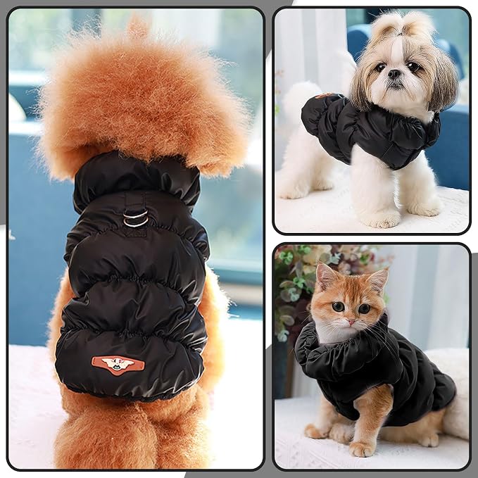 ABRRLO Winter Warm Dog Jacket for Small Medium Dogs Cat Cold Weather Coats with Harness Paded Dogs Fleece Vest Waterproof Windproof Dog Snow Jacket Pet Puppy Clothes (Black,XL)