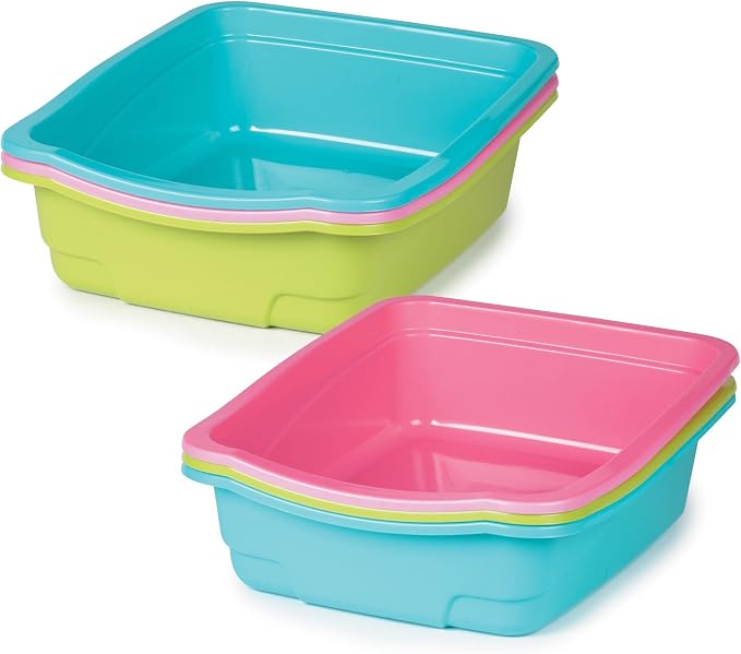 Litter Pans — Brightly Colored Assorted Litter Pans for Cat Litter, 6-Packs