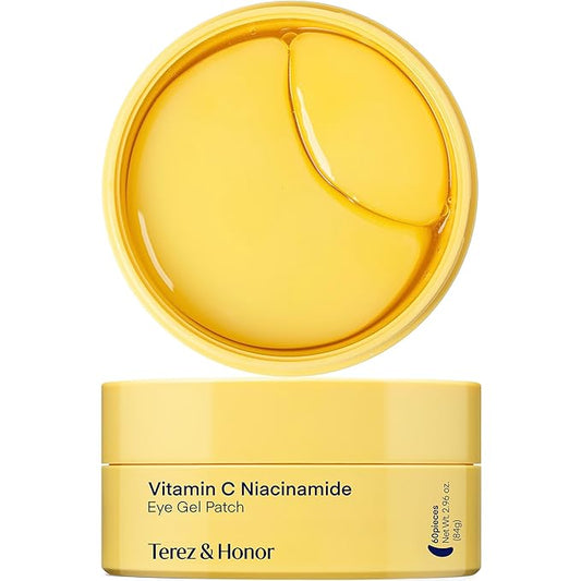 TEREZ & HONOR Vitamin C Eye Patches - 60 Pcs Korean Brightening & Hydrating Under Eye Masks with Tranexamic Acid, Caffeine, Hyaluronic Acid - Dark Circles, Puffiness & Wrinkles Hydrogel Treatment