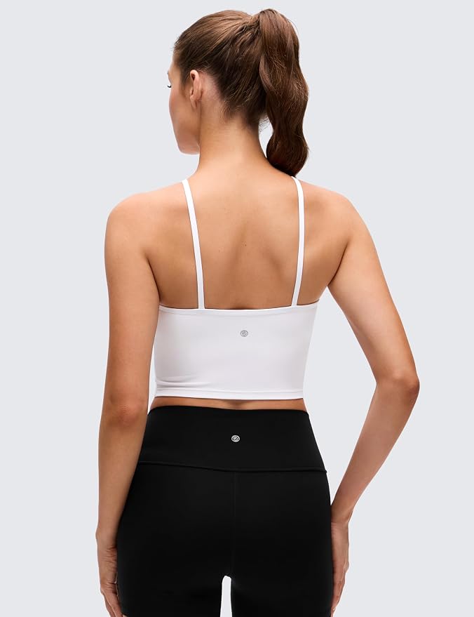 CRZ YOGA Butterluxe Cross Neck Crop Tank Tops for Women - Spaghetti Straps Square Back Padded Yoga Sports Bras