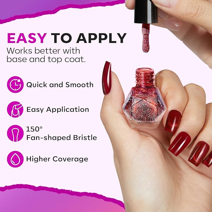 modelones Christmas Nail Polish Set 6 Colors, Red Green Glitter Purple Orange Quick Dry Mini Nail Lacquer Kit Winter Holographic Sparkle Holiday Manicure Nail Art Gift for Women Girls