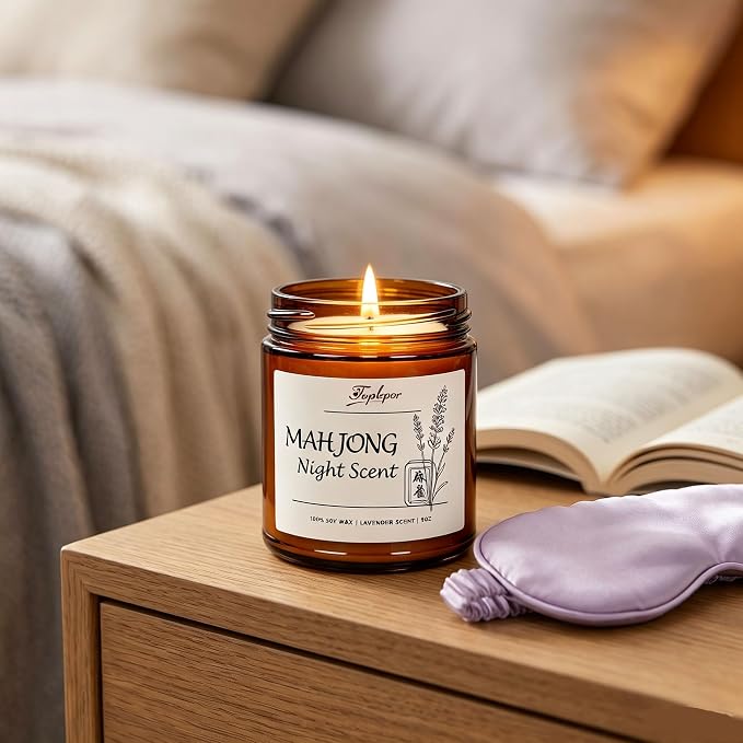 Lavender Candle - Soy Wax Stress Relief & Meditation, 45hr Soot-Free Burn Mahjong Night Scent Candle, 5.3oz