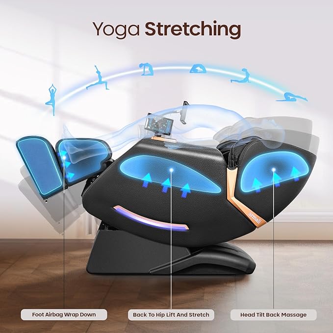 4D Massage Chairs Full Body - 53.5 Extend Sl Track Shiatsu Massage Chair - Zero Gravity Massage Chair,11 Massage Techniques,Core Heating & 22 Airbag, Smart Foot Rollers,Ai Voice, Yoga Mode