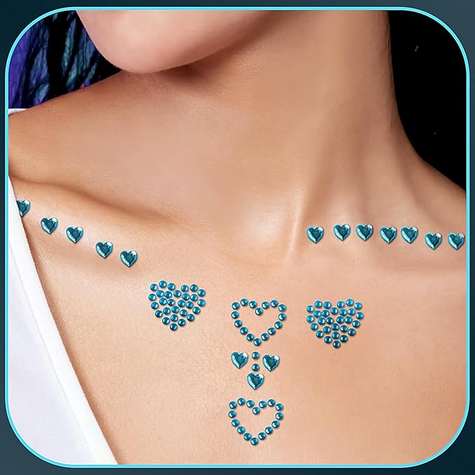 3 Sheers Heart Face Gems Sticker Light Blue Self Adhesive Rhinestone Sticker Acrylic Heart Face Jewels Bling Jewels Crystal Body Makeup Rhinestone Stickers for Valentines Day Decal Decor