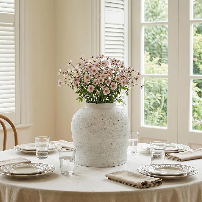 11.02" White Round Ceramic Vase, Modern Table Decor for Living Room Bedroom, Housewarming Gift
