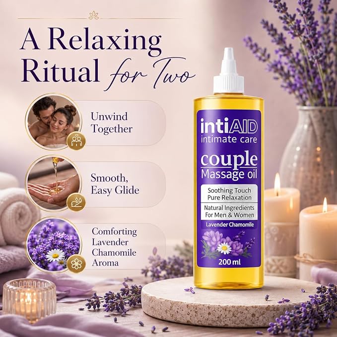 Couple Massage Oil for Date Night & Massage Therapy | Sensual Massage Oil with Lavender & Chamomile | Natural Almond Oil, Jojoba OIl & Vitamin E | 7 Fl Oz