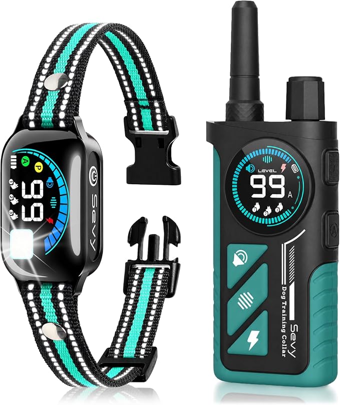 Sevy Buzzy 2-in-1 Dog Bark Collar & Dog Shock Collar with Remote, Smart Anti Bark Dog Training Collar, 3300FT Dog E Collar with 4 Training Modes, LED Light, IP67 Waterproof for Small Medium Large Dogs