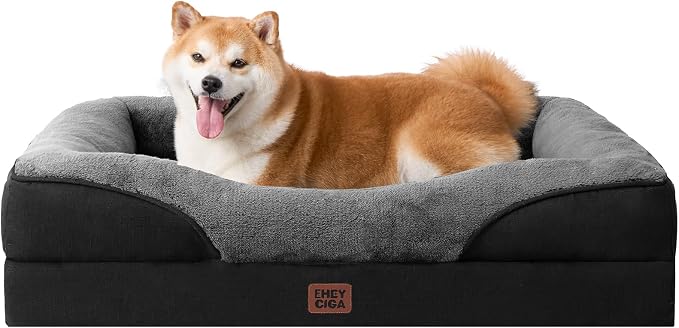 EHEYCIGA Orthopedic Dog Bed for Large Dog, Memory Foam Dog Couch,Grey/Black | 36x27 Inch Large Sized Dog Sofa with Sides, Waterproof Liner & Washable Removable Cover, Bolster Pet Couch