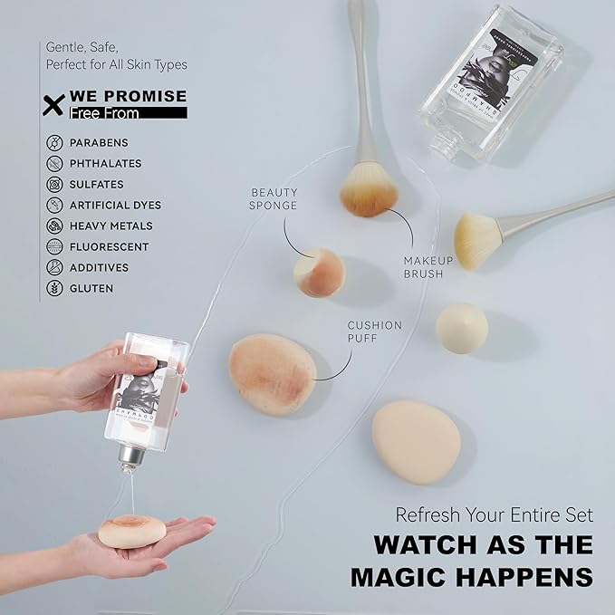 Aprilous Makeup Brush Cleaner with Silicone Mat, Tea Tree Oil, Shampoo for Sponges & Puffs, Deep Cleaning, Antibacterial, Conditions Bristles, Gentle, Vegan & Cruelty-Free, 6.76 fl.oz