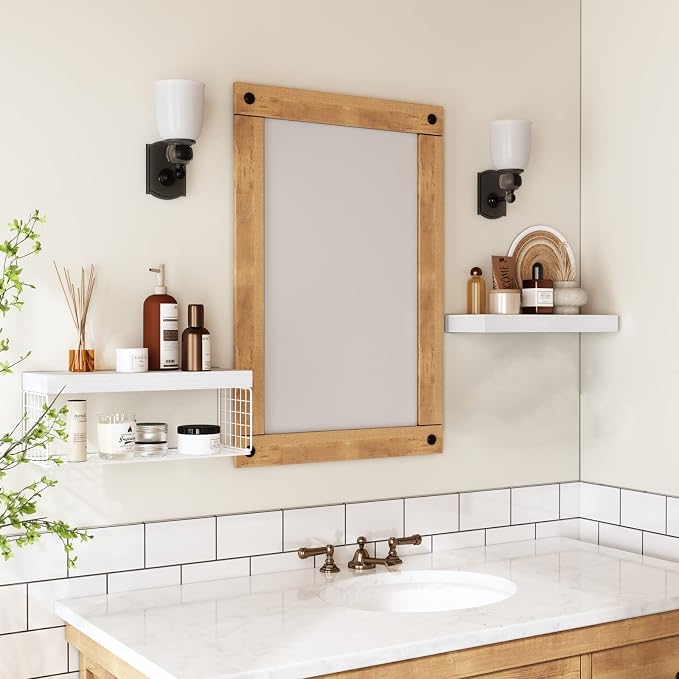 QEEIG White Bathroom Shelves Over Toilet - Wall Mounted Floating Shelves Farmhouse Shelf Toilet Paper Storage Small 16 inch Set of 2 (019-W2)