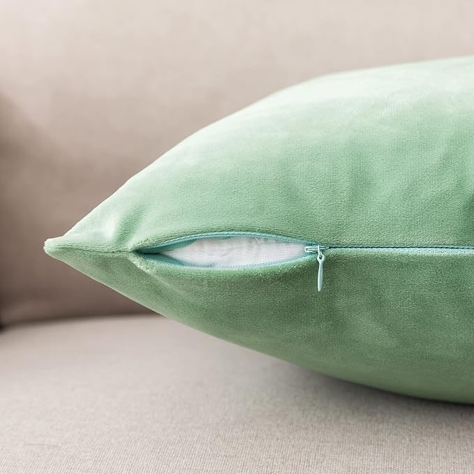 NiNi ALL SageGreen Velvet Throw Pillow Covers 16x16 Pack of 2 Decorative | Couch Soft Solid Boho Cushion Squar Pillow Cases for Chair Sofa Bedroom Farmhouse Living room Modern Luxury Home Christmas