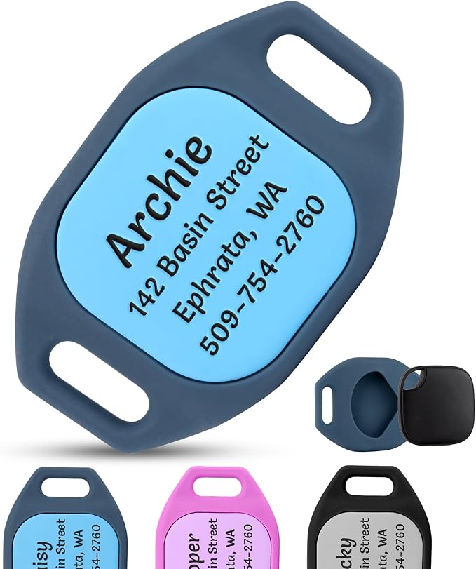 GoTags Engraved Dog Collar Tracker Holder, Compatible with Life360, Personalized Case for Pet Collar, Up to 4 Lines of Custom Text, Slide On Tag for GPS Dog, Works with iOS Android (Small)