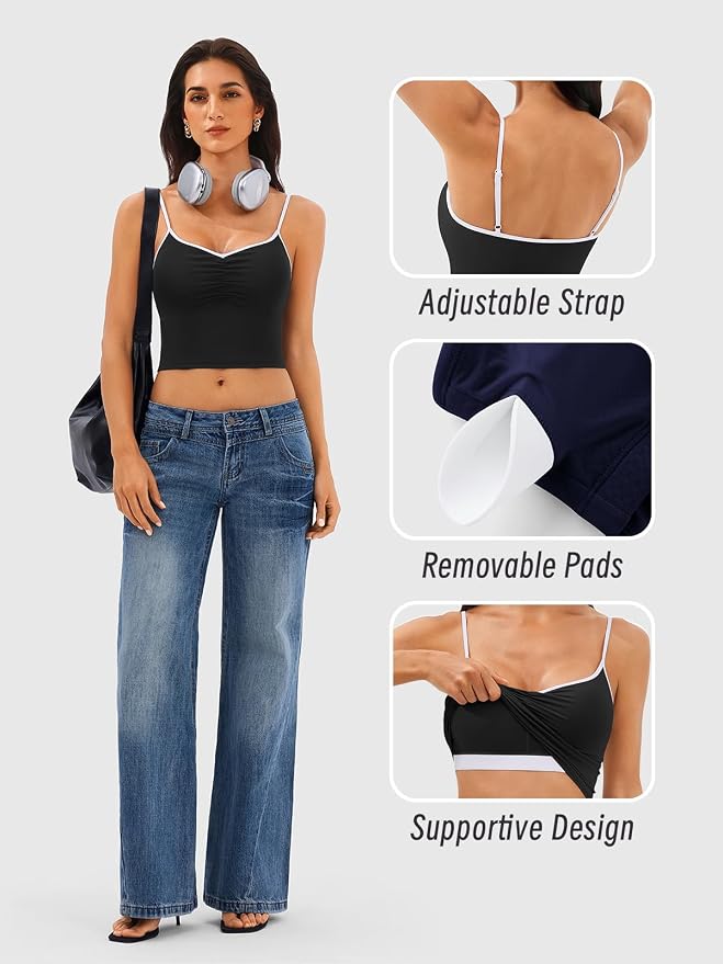 Longline Padded Sports Bra Workout Top for Women, Adjustable Straps Backless Crop Top Push Up Yoga Running Tank Top
