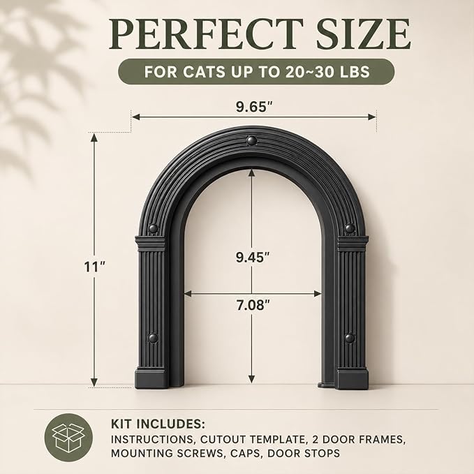 Cat Door for Interior Doors Large Cat Door for Cats Up to 25 lbs, No-Flap