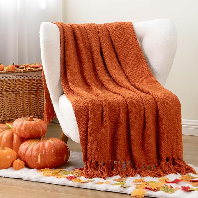 BATTILO HOME Burnt Orange Throw Blanket for Couch, 50"x60" | Halloween Throw Blanket for Home Decor, Fall Decorations for Bed, Sofa and Living Room
