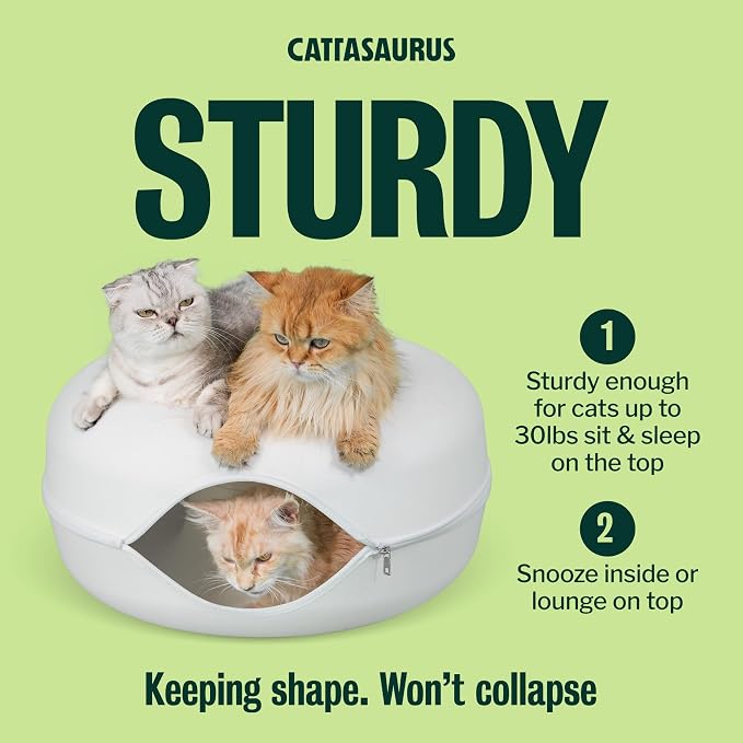 Peekaboo Cat Cave Donut for Multiple & Large Cats up to 30-45 lbs, 3-in-1 Self Warming Cat Bed, Tunnel & Scratcher for Indoor Cats, Washable & Detachable Small Dog Bed (White, Large)