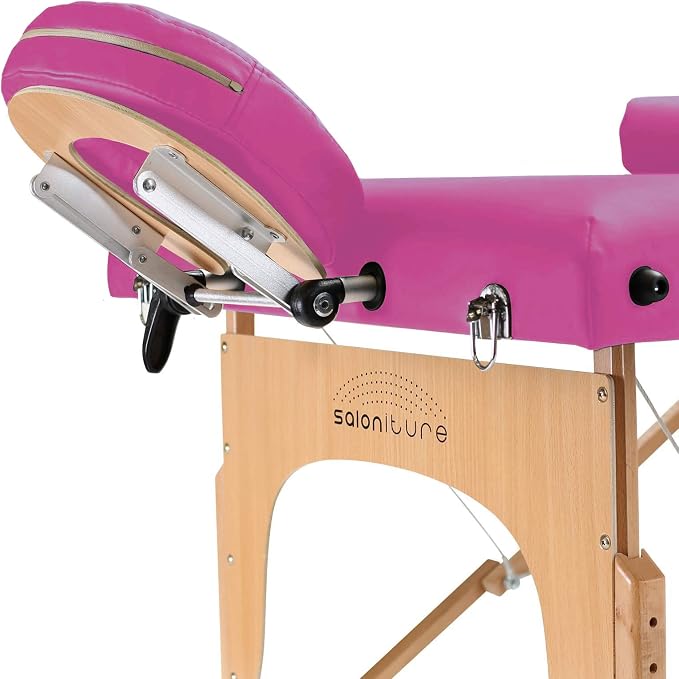 Saloniture Professional Portable Massage Table with Backrest - Hot Pink