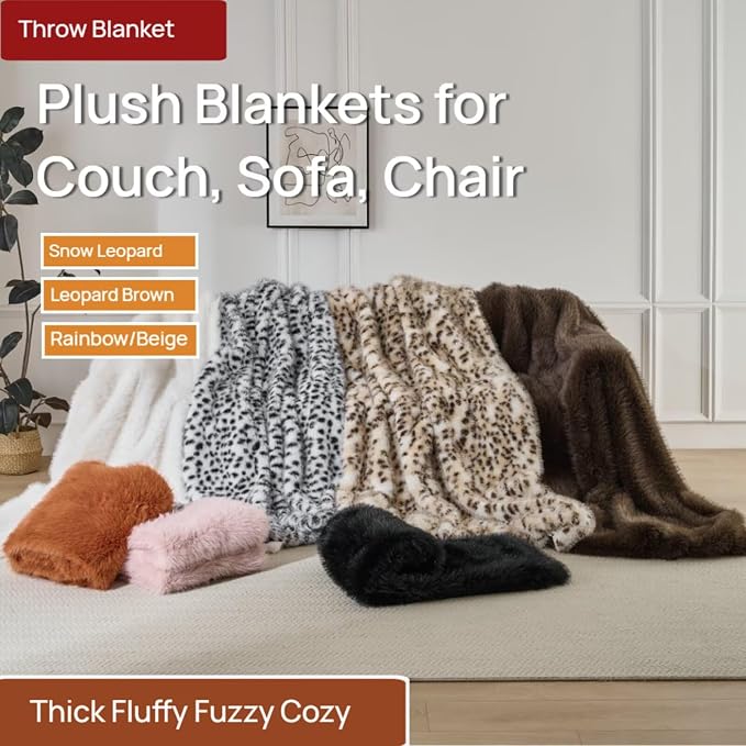 Luxury Fluffy Faux Fur Throw Blanket, Thick Silky Fuzzy Cozy Plush Blanket for Couch, Sofa, Chair, Bed - Black, 60x80 Inches