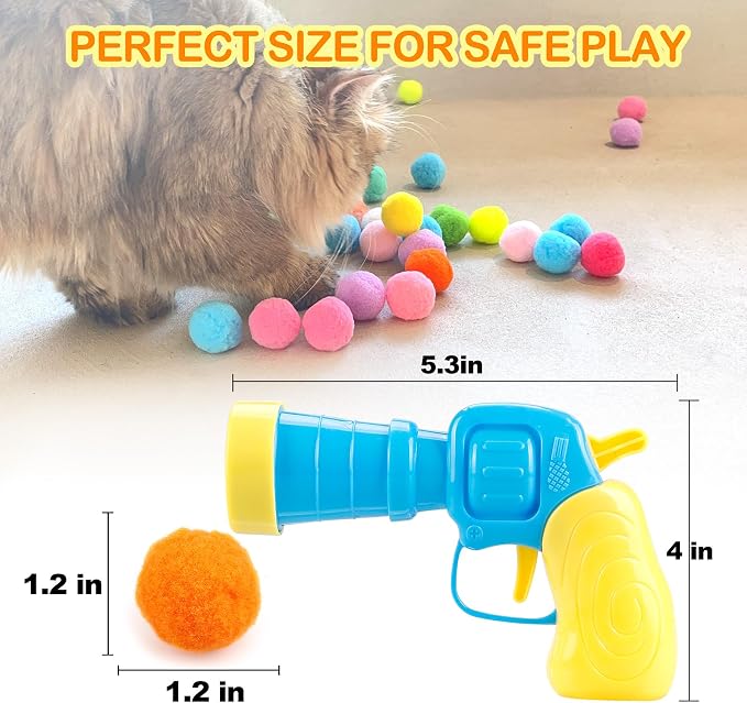 MeoHui 31Pcs Cat Ball Toy Launcher Gun, Cat Balls Fetch Cat Toys | 30Pcs Plush Fuzzy Balls Launcher Cat Toy with 1 Gun, Funny Interactive Cat Toys for Indoor Cats, Cute Kitten Kitty Toys