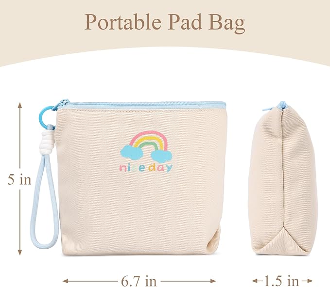 Canvas Period Pouch Soft First Period Kit Bag Small Discreet Menstrual Cup Pad Pouch Cute Sanitary Napkin Storage Bag Tampon Holder Multi-purpose Feminine Bag Blue