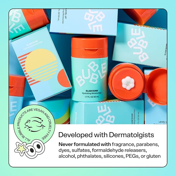 Bubble Skincare Slam Dunk Bundle - Hydrating Face Cream for Dry Skin Made with Vitamin E + Aloe Vera Juice for a Glowing Complexion - Skin Care with Blue Light Protection (50ml + 10ml, 2 Count)