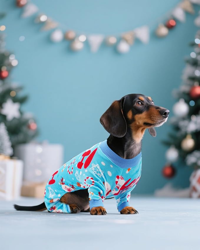 PET SHOW 4 Pack Christmas Velvet Dog Pajamas for Medium Dogs | Soft stretchy dogs onesies,boy girl pjs with sleeve,holiday jumpsuit costume for small pets,M