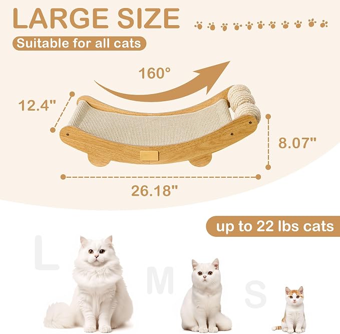 DWCN 3-in-1 Large Cat Scratcher Bed Hammock Lounge Scratching Post Scratch Pad with 3 Natural Sisal Balls - Furniture Protector Gift for Indoor Cats