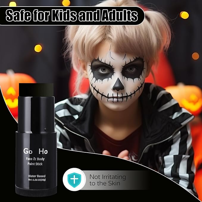 Go Ho Black Face Paint,Easily Washable Formula Face Body Paint Stick,Non-toxic Full-coverage Cream Black Body Paint for Halloween Costumes Cosplay SFX Skeleton Goths Makeup