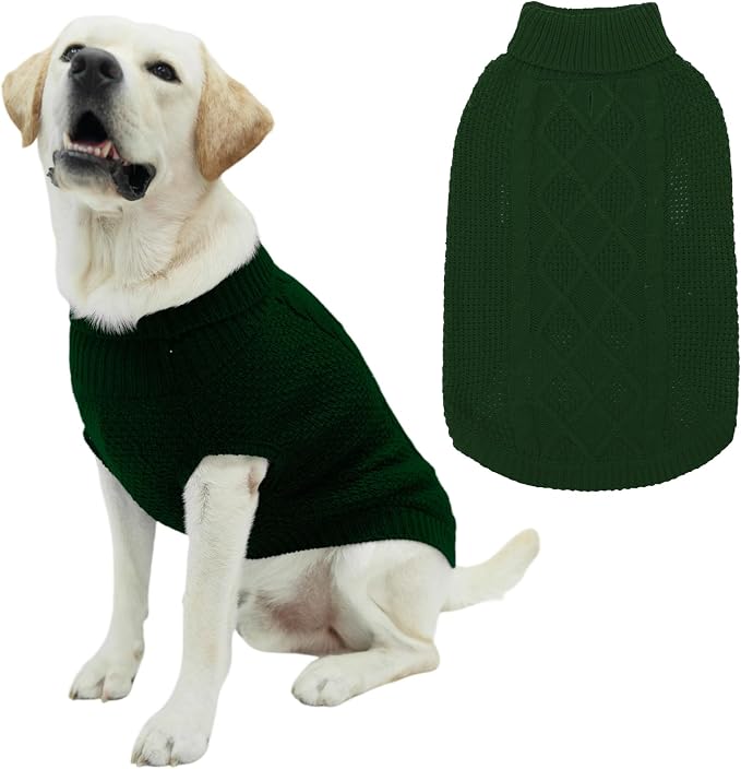 Mihachi Turtleneck Dog Sweater - Winter Coat Apparel Classic Cable Knit Clothes with Leash Hole for Cold Weather, Ideal Gift for Pet in New Year Army Green Medium
