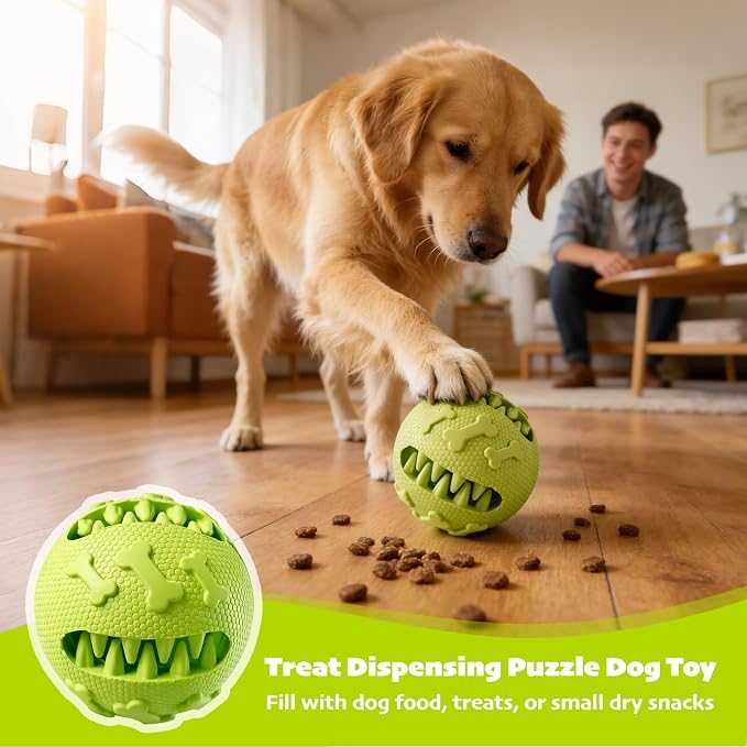 Dog Balls Treat Dispensing Toys for Medium & Large Breeds, 3inch / 7.5cm Natural Rubber Dog Puzzle Toy Slow Feeder for Mental Stimulation, Anxiety Relief & Interactive Play