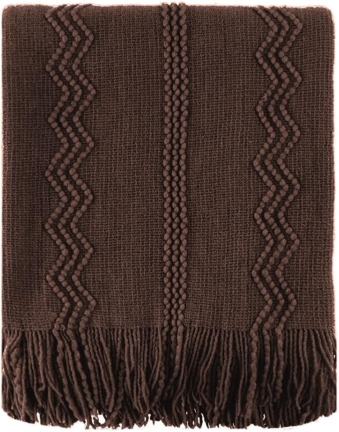 BATTILO HOME Brown Throw Blanket for Couch, 50"x60" | Chocolate Knit Throw Blanket for Home Decor, Textured Boho Throw Blanket for Sofa, Chair, Bed