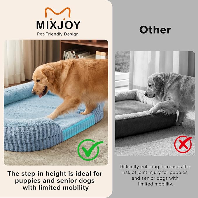 MIXJOY Orthopedic Dog Beds Large Sized Dog,Extra Large Washable Dog Bed Waterproof Oval Dogs Bed with Removable Cover,Egg-Crate Foam Big Pet Bed Couch with Bolster,Non-Slip Bottom,XL 42"X32",Blue