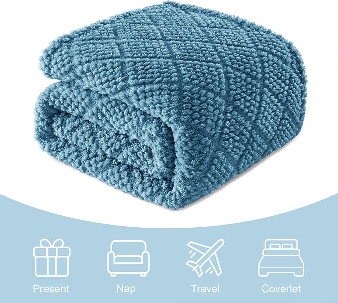 Whale Flotilla Soft Fleece Throw Blanket for Couch, Slate Blue | Jacquard Waffle Blankets for Home Decor, Lightweight and Cozy, All Season Suitable, 50x60 Inch