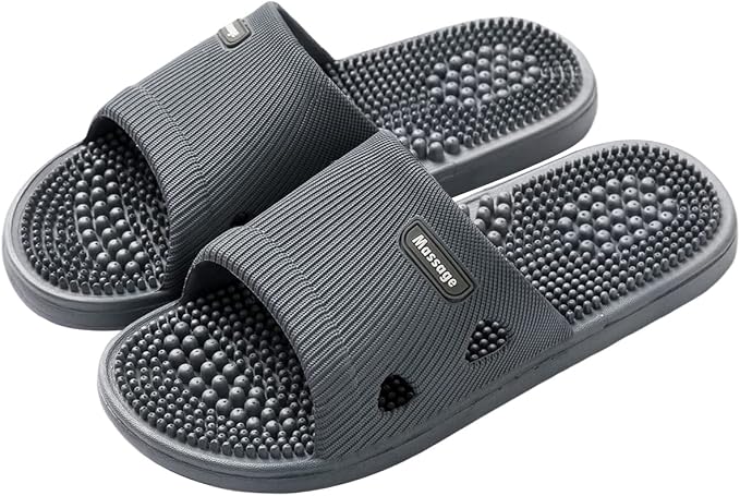 Acupressure Massage Slippers for Plantar Fasciitis for Women Acupuncture Slippers Arthritis Neuropathy Pain Relief Non-Slip Massage Sandals Women Stress Relief Gifts for Bath (Men 8.5-9.5, Dark Gray)