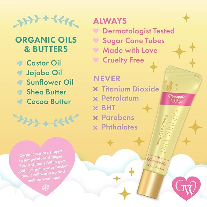 Glimmer Wish Glimmer Whip Hydrating Lip Balm – Moisturizing Lip Care with Organic Oils & Butters – Vegan Lip Moisturizer (Pineapple Whip)