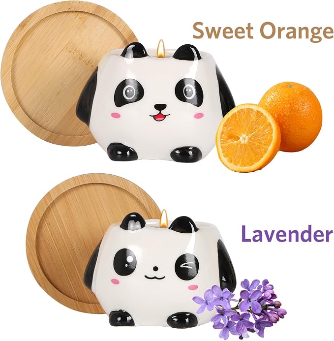 Kinforse Panda Scented Candles Gift Set, Soy Wax Candles of Sweet Orange and Lavender, Perfect Gifts Set for Women, Birthdays, Weddings, Christmas, Yoga, Bath